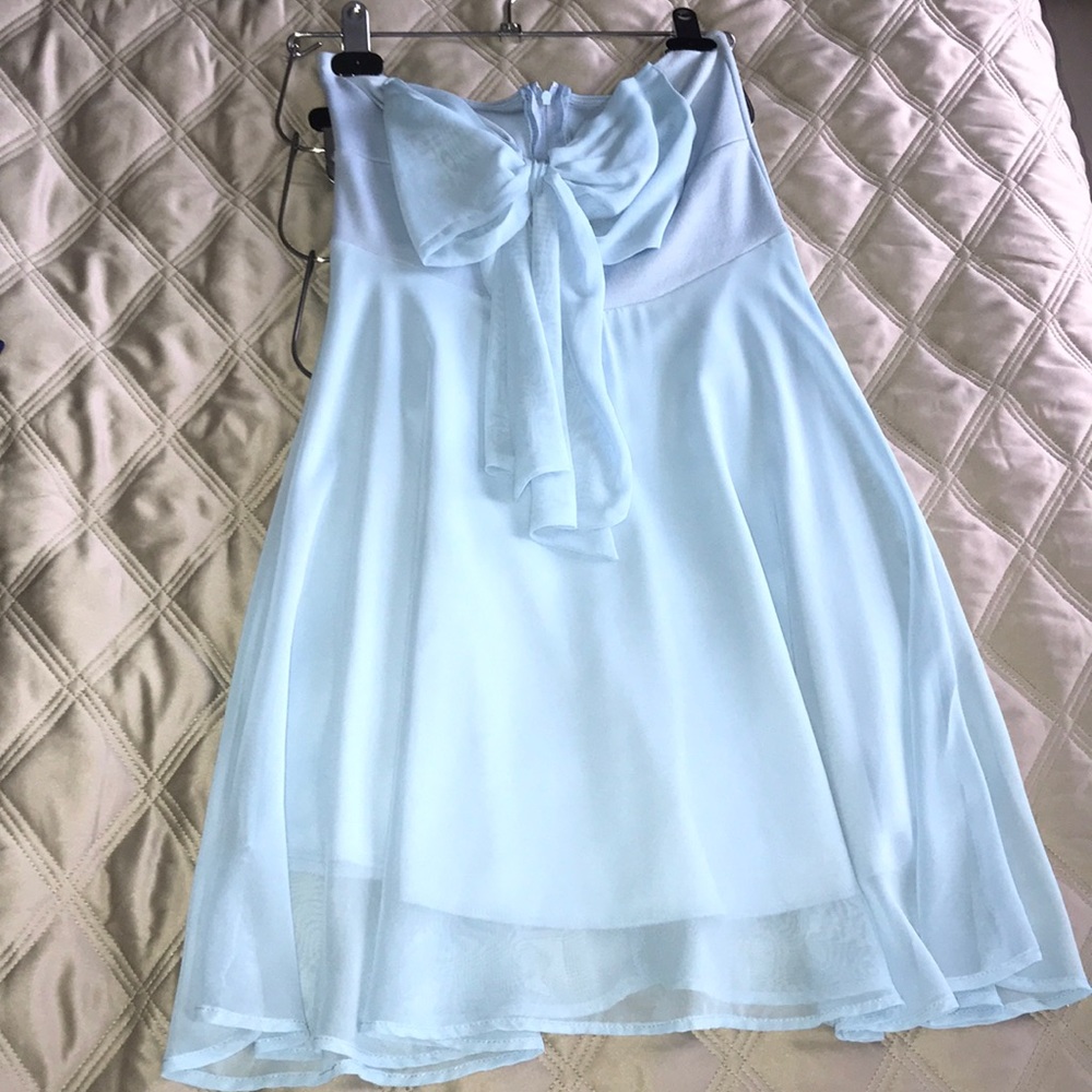 Baby blue strapless dress